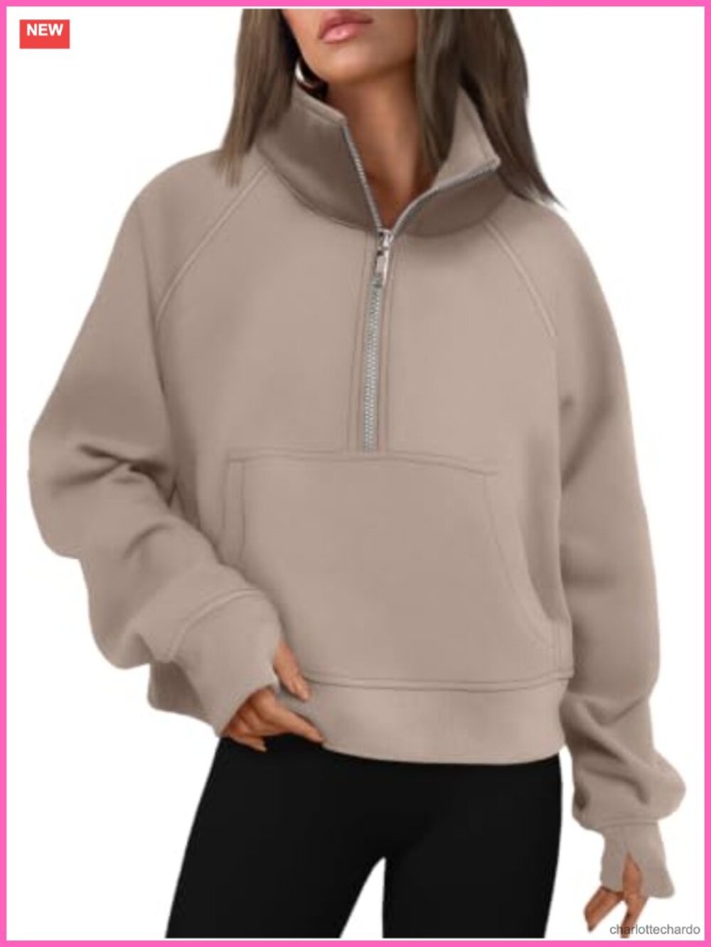 Half Zip Fleece Pullover Sweatshirt with Thumb Holes, Kangaroo Pocket,